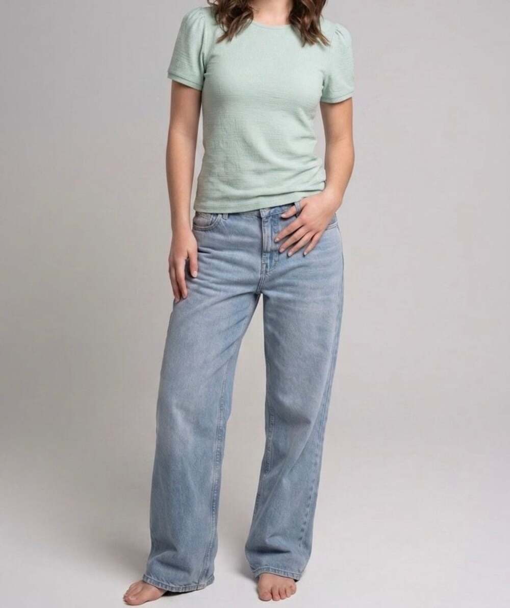 J.Crew Puff-Sleeve Textured Knit T-Shirt in Mint Green